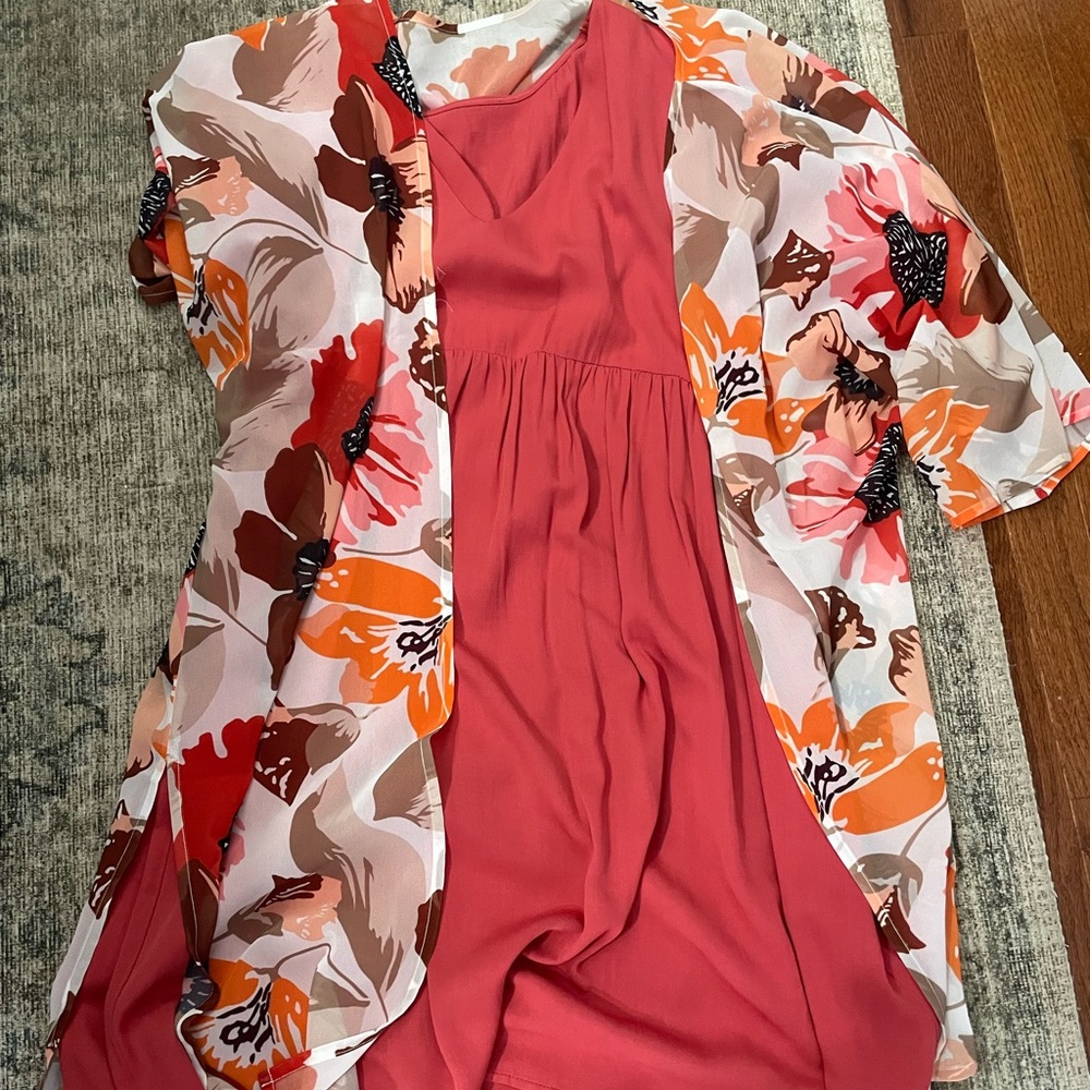 Summer Dress with floral kimono Amazon size large